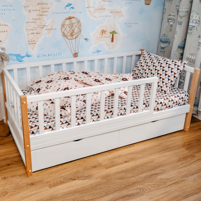 Dreams Детская кровать Бейсик Бук 160х80 Белая-Стойки без покрытия-натуральные (с ящиком)