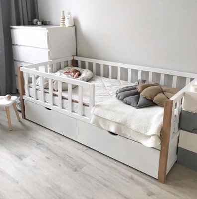 Dreams Детская кровать Бейсик Бук 160х80 Белая-Стойки без покрытия-натуральные (с ящиком)