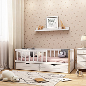 Dreams Детская кровать Бейсик Бук 160х80 Белая-Стойки без покрытия-натуральные (с ящиком)