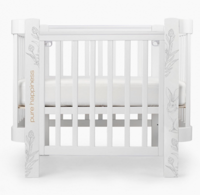 Детская кровать HAPPY BABY MOMMY LOVE (белый) 95026 с опускающейся стенкой, маятник продольный