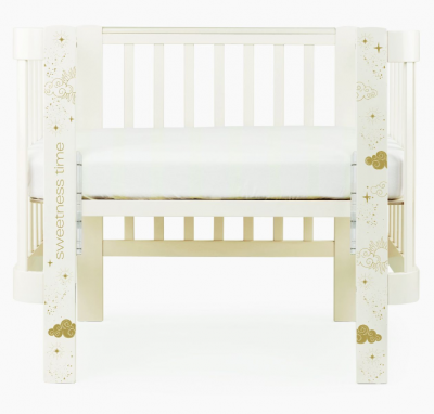 Детская кровать HAPPY BABY MOMMY LOVE (молочный) 95026 с опускающейся стенкой, маятник продольный